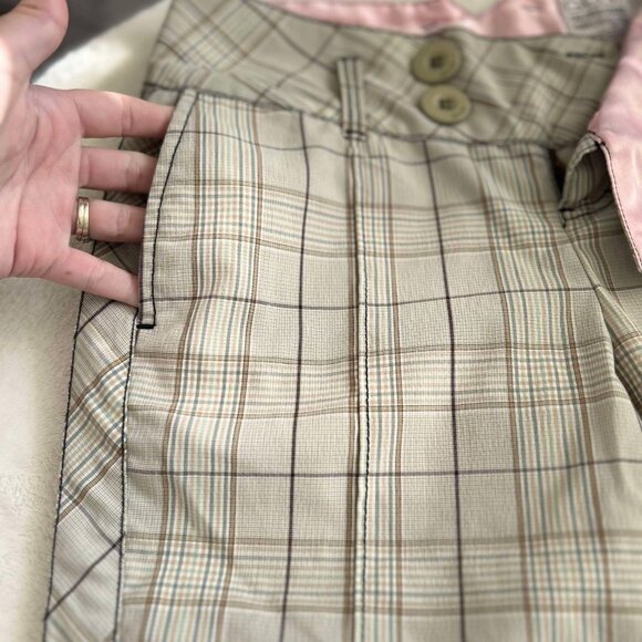 GLO Tailored Goods Beige Bermuda Shorts with a Floral Print & Pink Satin Accents - Picture 3 of 7